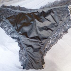 Women's Lace-Trim Satin Bikini/cheeky Panty - Black